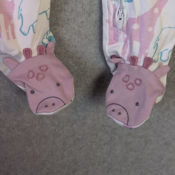 Carter's Child Of Mine White Pink Gray Animal Theme Footed Sleeper Baby 0-3M NWT - Picture 3 of 6